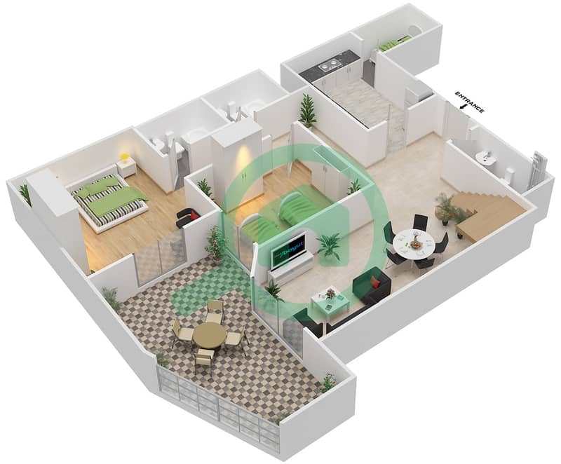 Marbella Bay - West - 2 Bedroom Apartment Type C Floor plan Floor 7 interactive3D