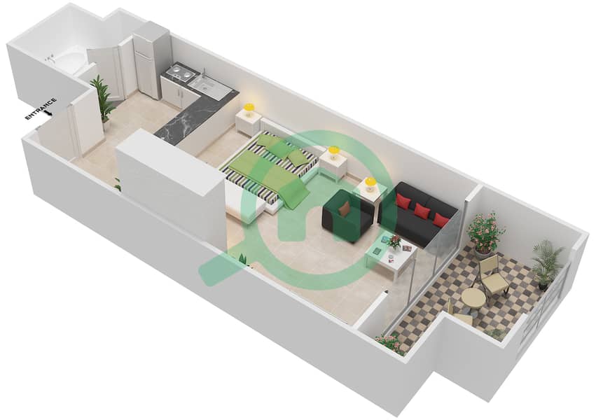 المخططات الطابقية لتصميم النموذج B1 شقة استوديو - خليج ماربيلا- غرب interactive3D