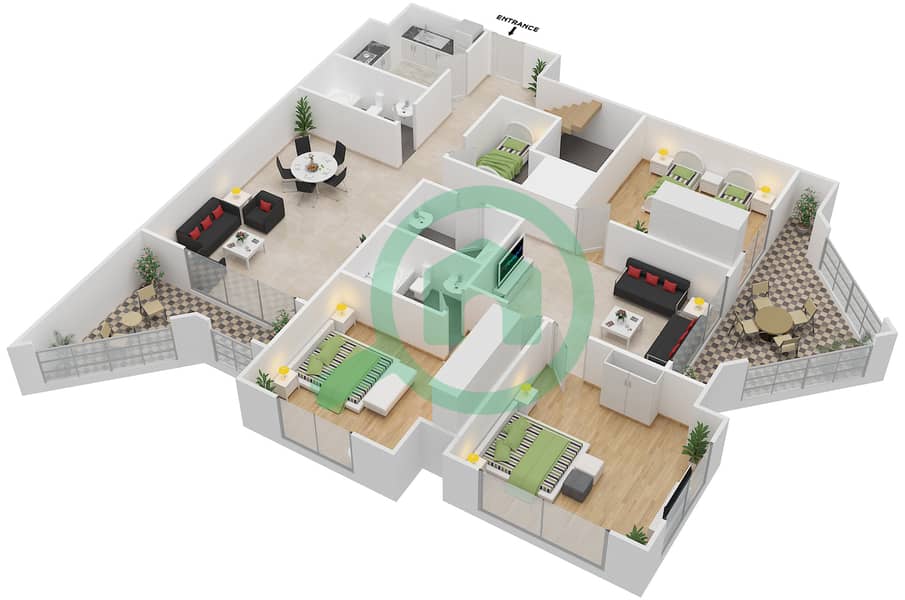 马贝拉湾-西部 - 3 卧室公寓类型B/戶型图 Floor 7 interactive3D