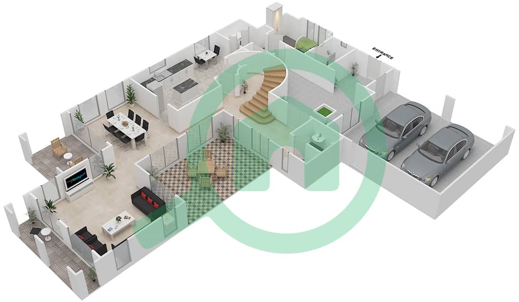 المخططات الطابقية لتصميم النموذج 2M فیلا 3 غرف نوم - فلل مسترال Ground Floor interactive3D
