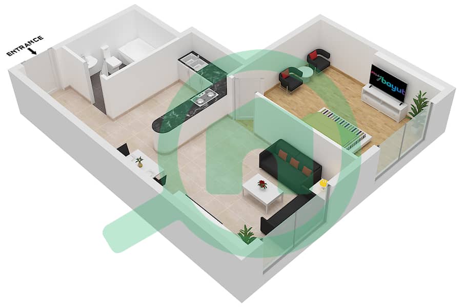 杏仁大厦 - 1 卧室公寓类型A戶型图 interactive3D