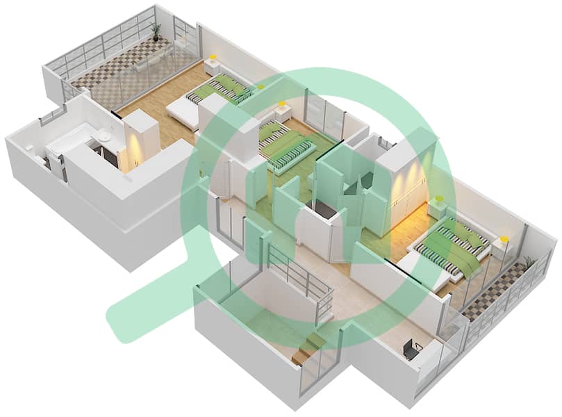 المخططات الطابقية لتصميم النموذج 1 فیلا 3 غرف نوم - فلل سيدرا 1 First Floor interactive3D