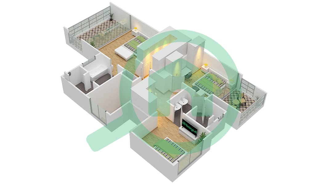 المخططات الطابقية لتصميم النموذج 2 فیلا 4 غرف نوم - فلل سيدرا 1 First Floor interactive3D