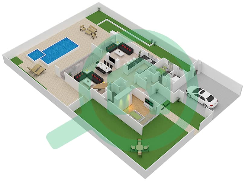 المخططات الطابقية لتصميم النموذج 4 فیلا 5 غرف نوم - فلل سيدرا 1 Ground Floor interactive3D