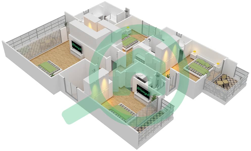 المخططات الطابقية لتصميم النموذج 4 فیلا 5 غرف نوم - فلل سيدرا 1 First Floor interactive3D