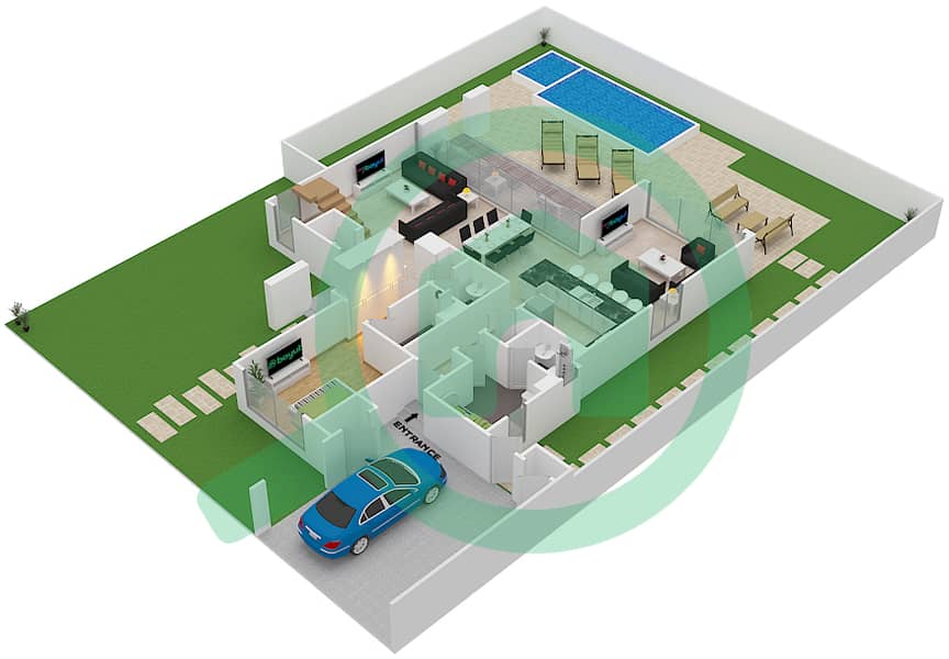 المخططات الطابقية لتصميم النموذج 5 فیلا 5 غرف نوم - فلل سيدرا 1 Ground Floor interactive3D