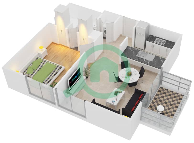 Al Alka 1 - 1 Bedroom Apartment Suite 6 Floor plan Floor 1-4 interactive3D