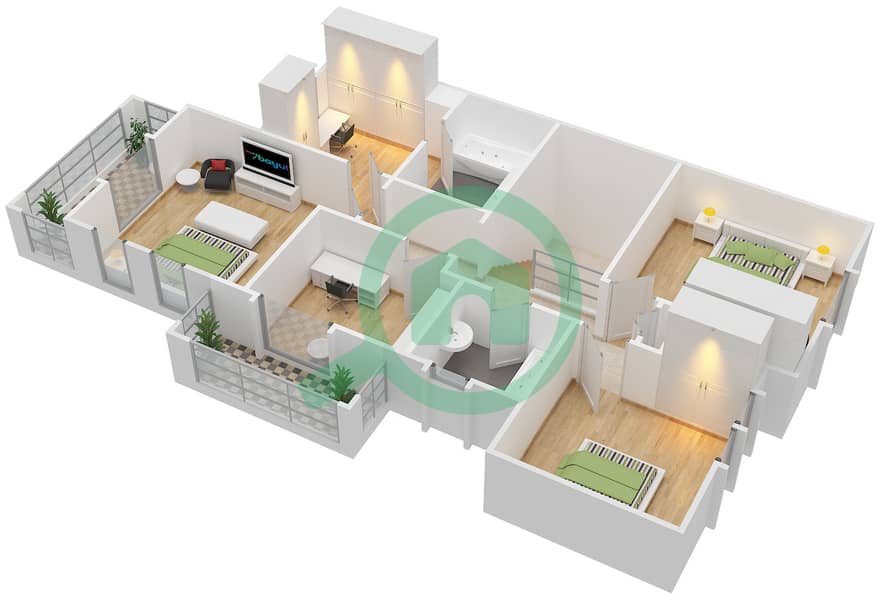 المخططات الطابقية لتصميم النموذج / الوحدة 2 / END فیلا 3 غرف نوم - غدير 1 First Floor interactive3D