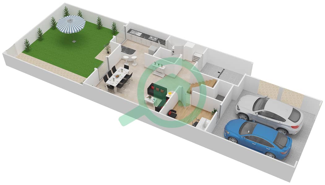 Ghadeer 1 - 3 Bedroom Villa Type/unit 3 / MIDDLE Floor plan Ground Floor interactive3D