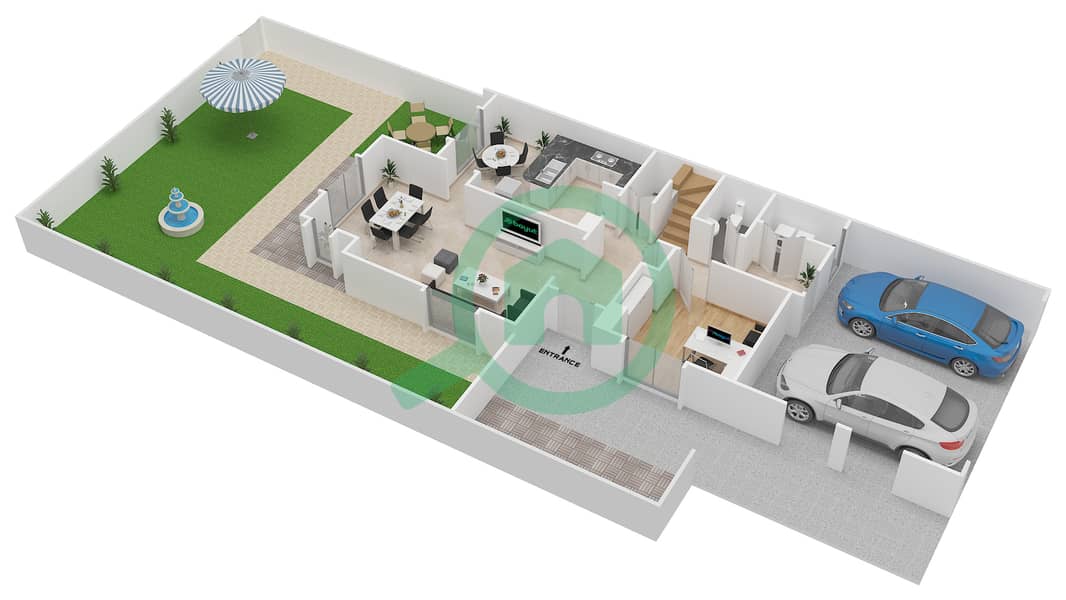 Ghadeer 1 - 3 Bedroom Villa Type/unit 3 / END Floor plan Ground Floor interactive3D