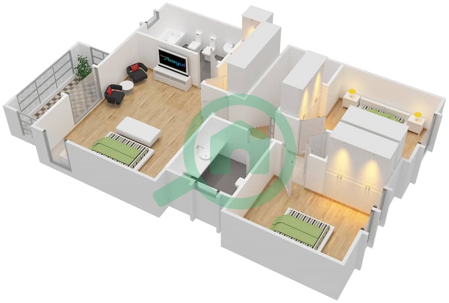 Ghadeer 1 - 3 Bedroom Villa Type/unit 3 / END Floor plan First Floor interactive3D