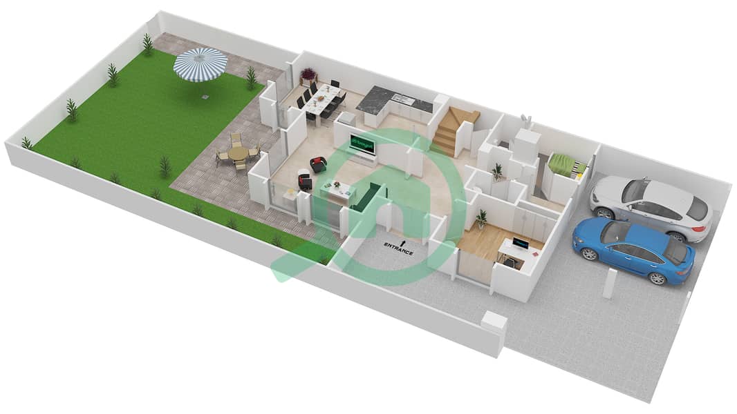 المخططات الطابقية لتصميم النموذج / الوحدة 1 / END فیلا 3 غرف نوم - غدير 1 Ground Floor interactive3D