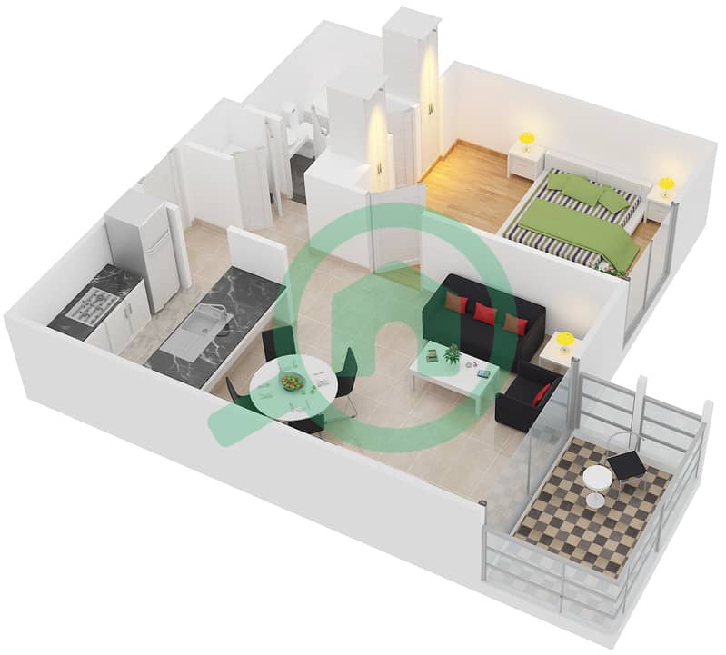 المخططات الطابقية لتصميم التصميم 7-10,14-16 شقة 1 غرفة نوم - العلقة 2 Floor 1-7 interactive3D