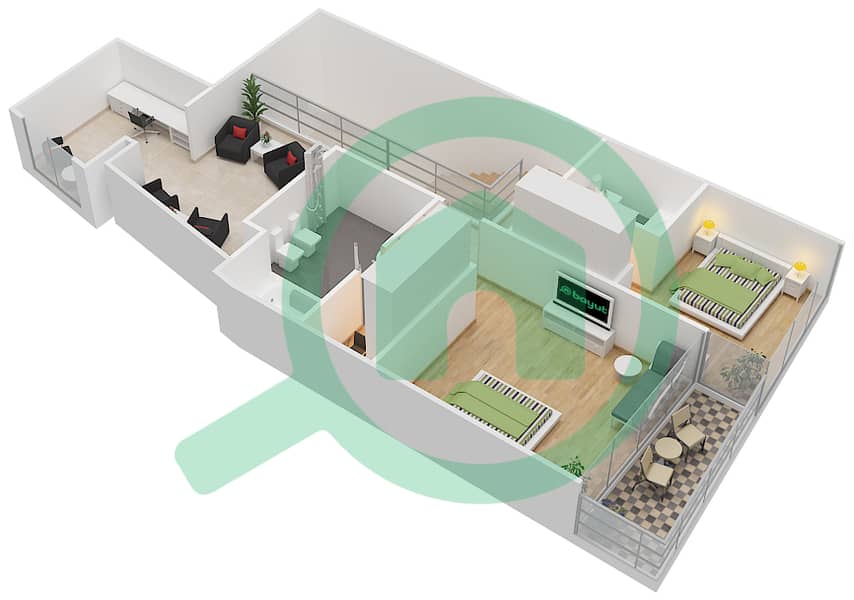 المخططات الطابقية لتصميم النموذج A تاون هاوس 3 غرف نوم - بلوم سنترال interactive3D