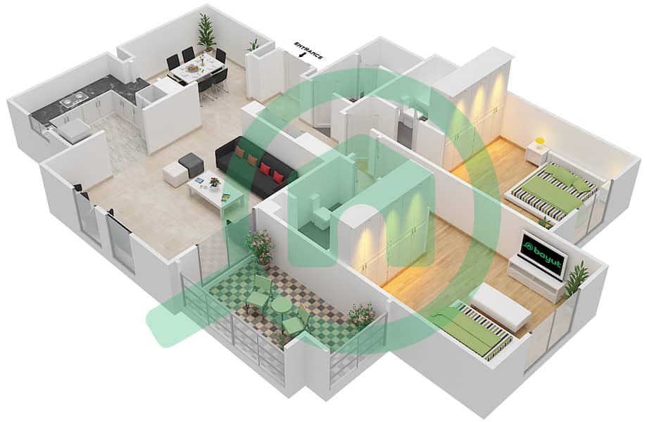 Miska 1 - 2 Bedroom Apartment Unit 2 FLOOR 3-5 Floor plan Floor 3-5 interactive3D