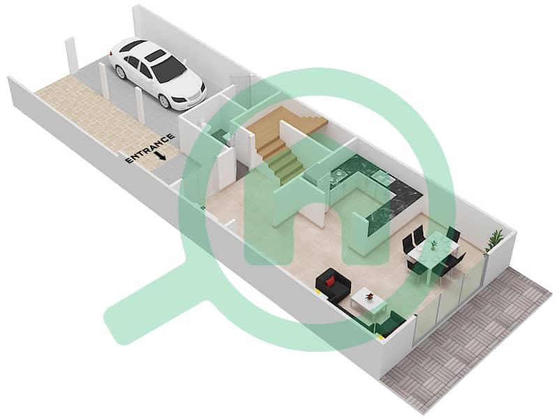 District 4G - 1 Bedroom Townhouse Type 3 Floor plan Ground Floor interactive3D