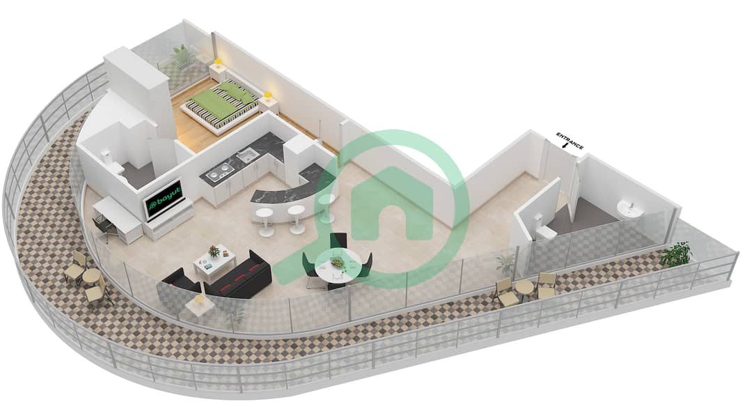 المخططات الطابقية لتصميم النموذج G شقة 1 غرفة نوم - الملتقى افينيو interactive3D