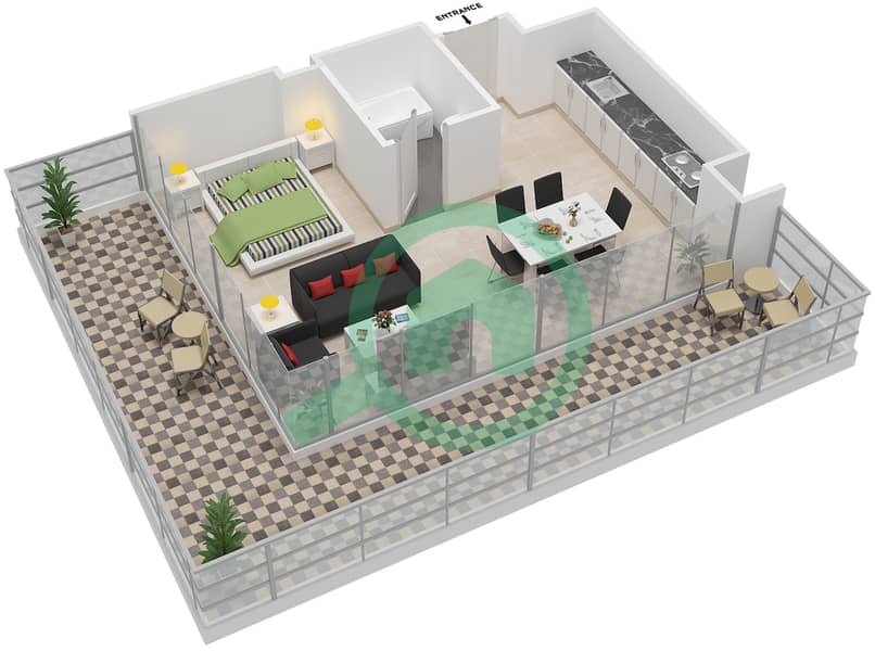 المخططات الطابقية لتصميم النموذج N شقة استوديو - الملتقى افينيو interactive3D