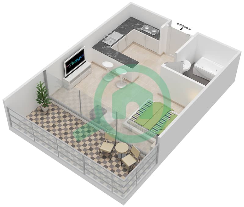 المخططات الطابقية لتصميم النموذج M شقة استوديو - الملتقى افينيو interactive3D