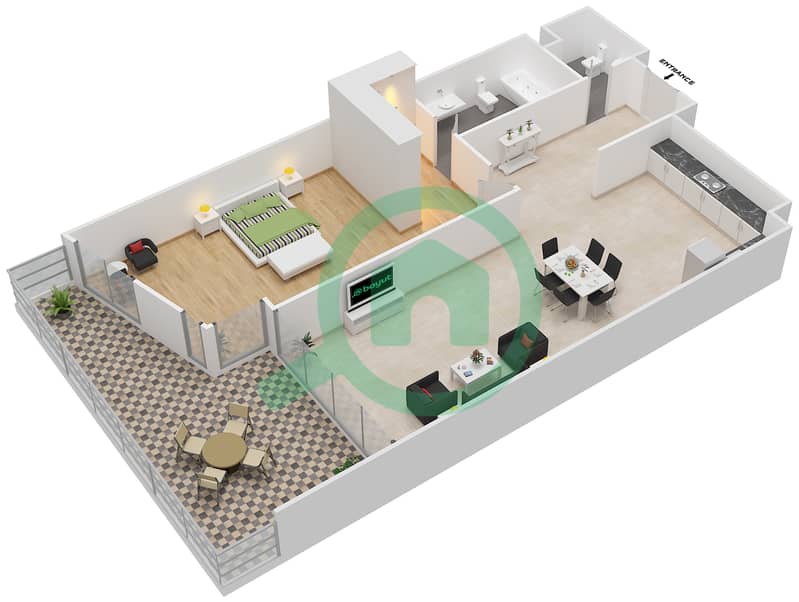 المخططات الطابقية لتصميم النموذج B شقة 1 غرفة نوم - الملتقى افينيو interactive3D