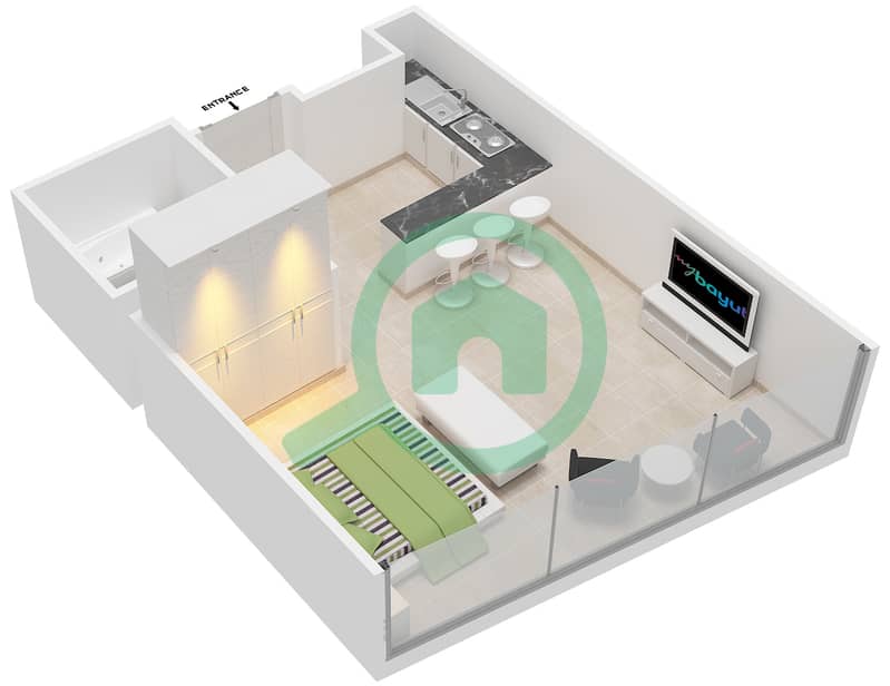 المخططات الطابقية لتصميم النموذج L شقة استوديو - الملتقى افينيو interactive3D