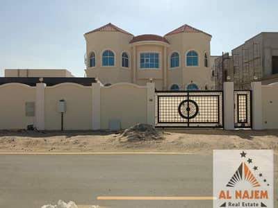 5 Bedroom Villa for Sale in Al Raqaib, Ajman - For sale, a new luxury villa, the first inhabitant, with central adaptation, with electricity and water, in the Al Raqaib area in Ajman, with the poss