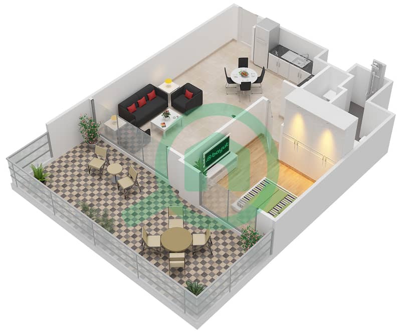 Парк Хайтс 2 - Апартамент 1 Спальня планировка Единица измерения 2 Ground Floor interactive3D
