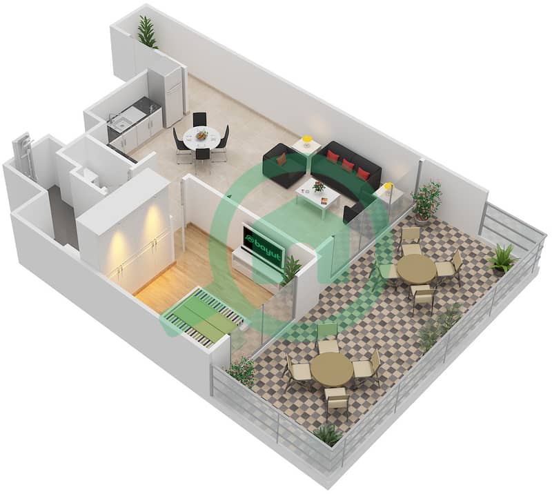 Парк Хайтс 2 - Апартамент 1 Спальня планировка Единица измерения 1 Ground Floor interactive3D