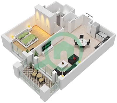 المخططات الطابقية لتصميم النموذج / الوحدة A3/7 شقة 1 غرفة نوم - رحال