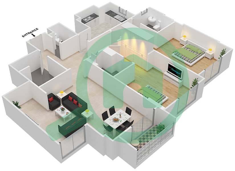 杰纳恩大道 - 2 卧室公寓单位402 A戶型图 Floor 4 interactive3D