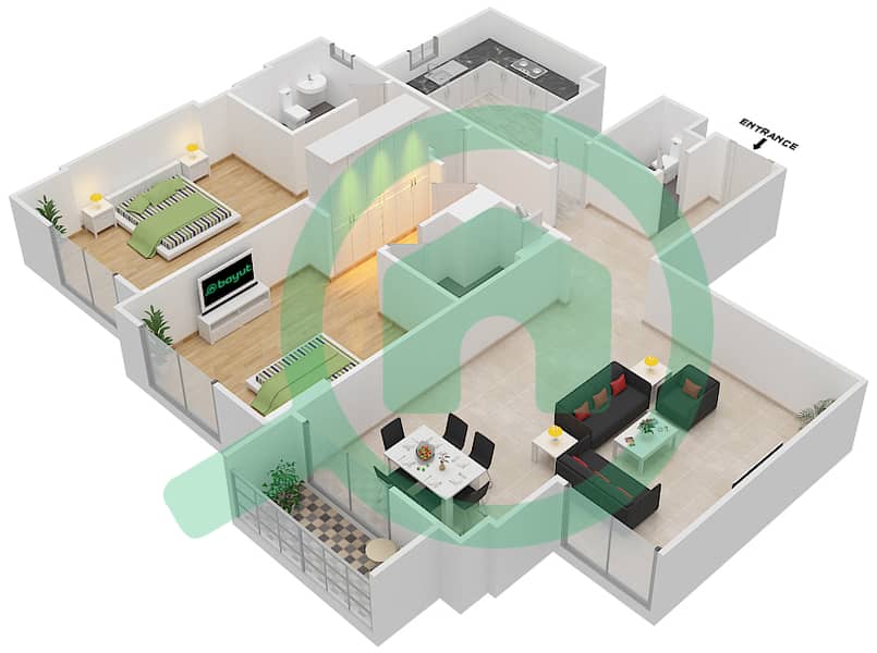 杰纳恩大道 - 2 卧室公寓单位408 A戶型图 Floor 4 interactive3D
