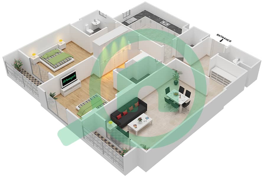 Janayen Avenue - 2 Bedroom Apartment Unit 409 A Floor plan Floor 4 interactive3D