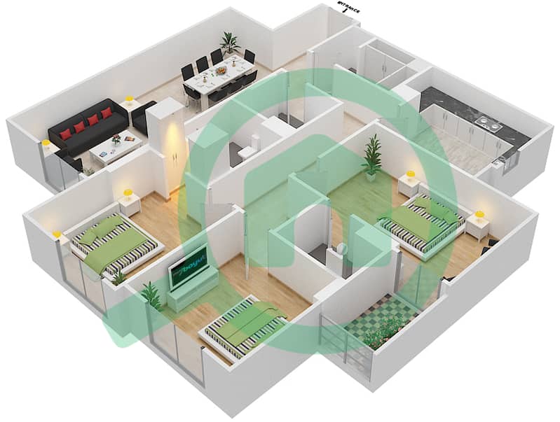 Джанаен Авеню - Апартамент 3 Cпальни планировка Единица измерения 306 A Floor 3 interactive3D