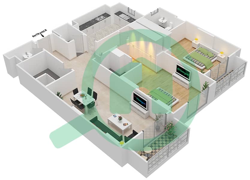 杰纳恩大道 - 2 卧室公寓单位307A戶型图 Floor 3 interactive3D