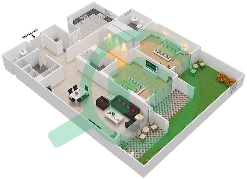 杰纳恩大道 - 2 卧室公寓单位10 A戶型图 Ground Floor interactive3D