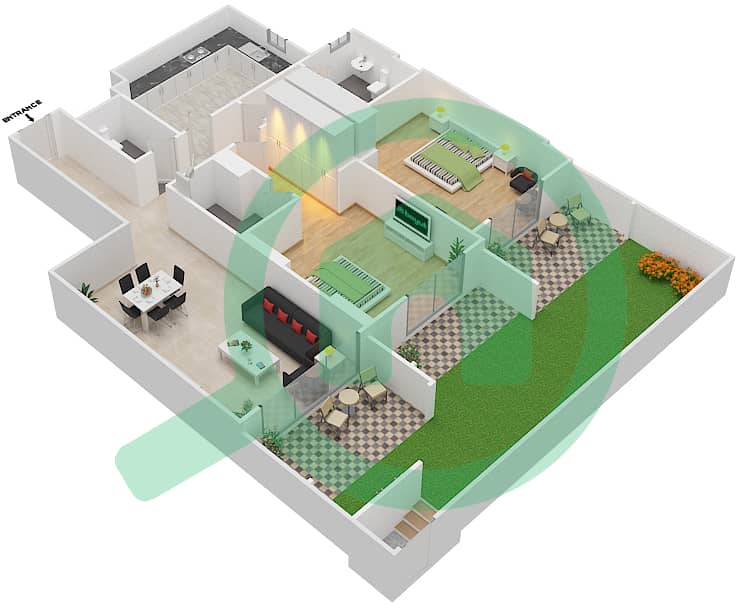 杰纳恩大道 - 2 卧室公寓单位3 A戶型图 Ground Floor interactive3D