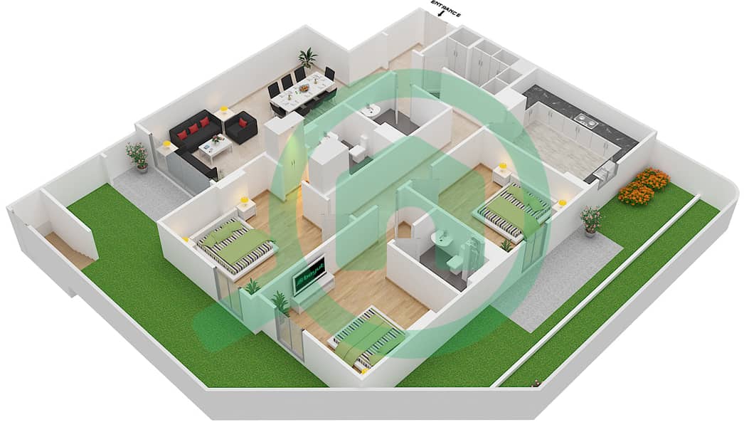 Janayen Avenue - 3 Bedroom Apartment Unit 11 A Floor plan Ground Floor interactive3D