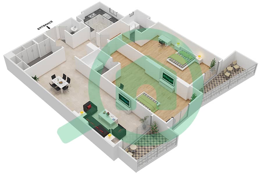 杰纳恩大道 - 2 卧室公寓单位306 H戶型图 Floor 3 interactive3D