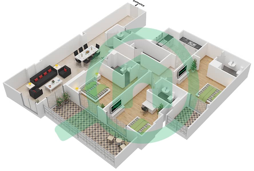 杰纳恩大道 - 3 卧室公寓单位403 G戶型图 Floor 4 interactive3D