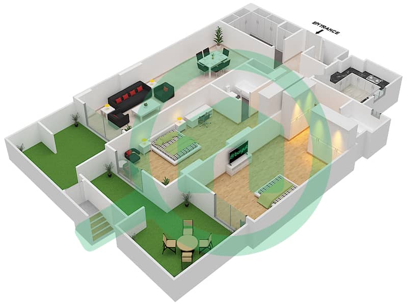 杰纳恩大道 - 2 卧室公寓单位6 H戶型图 Ground Floor interactive3D