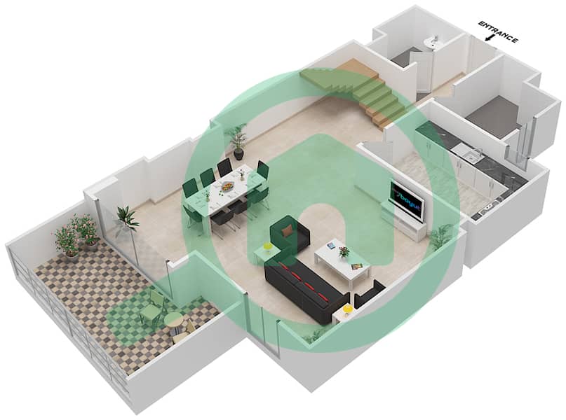 المخططات الطابقية لتصميم الوحدة 1 G شقة 4 غرف نوم - جناين أفينيو Floor 2 interactive3D
