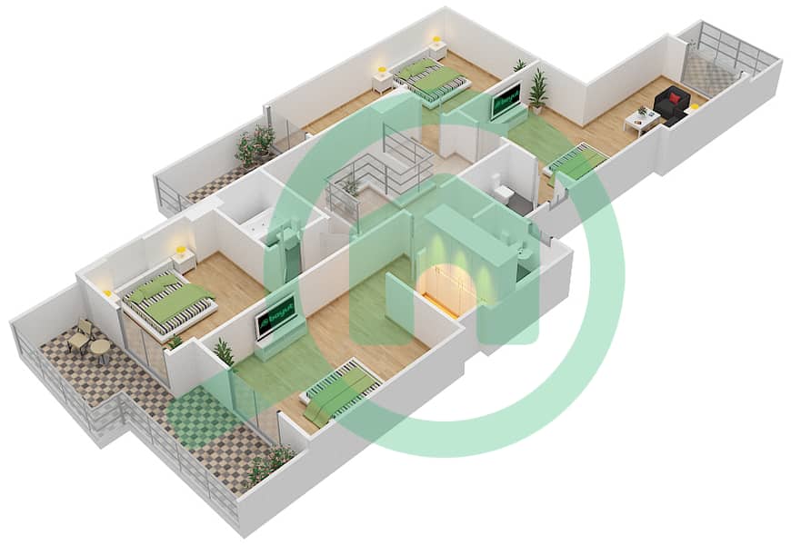 المخططات الطابقية لتصميم الوحدة 1 G شقة 4 غرف نوم - جناين أفينيو Floor 3 interactive3D