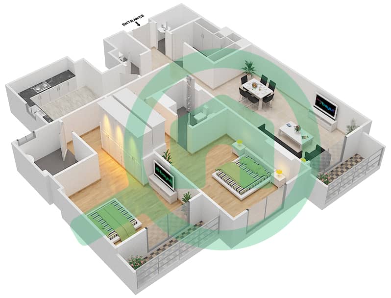 杰纳恩大道 - 2 卧室公寓单位404 C戶型图 Floor 4 interactive3D