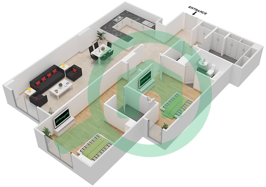 杰纳恩大道 - 2 卧室公寓单位409 C戶型图 Floor 4 interactive3D