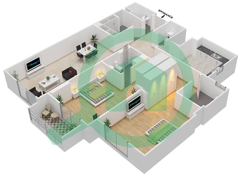 Джанаен Авеню - Апартамент 2 Cпальни планировка Единица измерения 313 C Floor 3 interactive3D