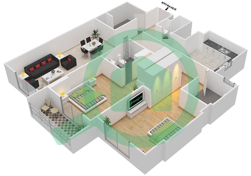 Janayen Avenue - 2 Bedroom Apartment Unit 302 C Floor plan Floor 3 interactive3D