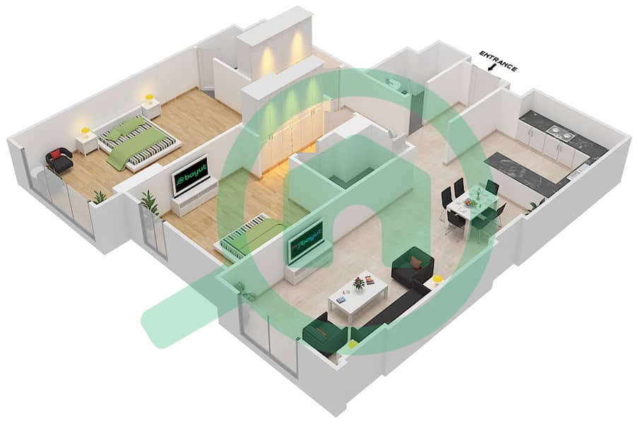 杰纳恩大道 - 2 卧室公寓单位306 C戶型图 Floor 3 interactive3D