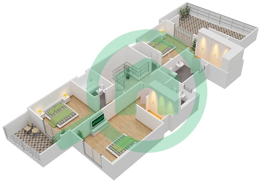 المخططات الطابقية لتصميم الوحدة 5 G شقة 3 غرف نوم - جناين أفينيو First Floor interactive3D