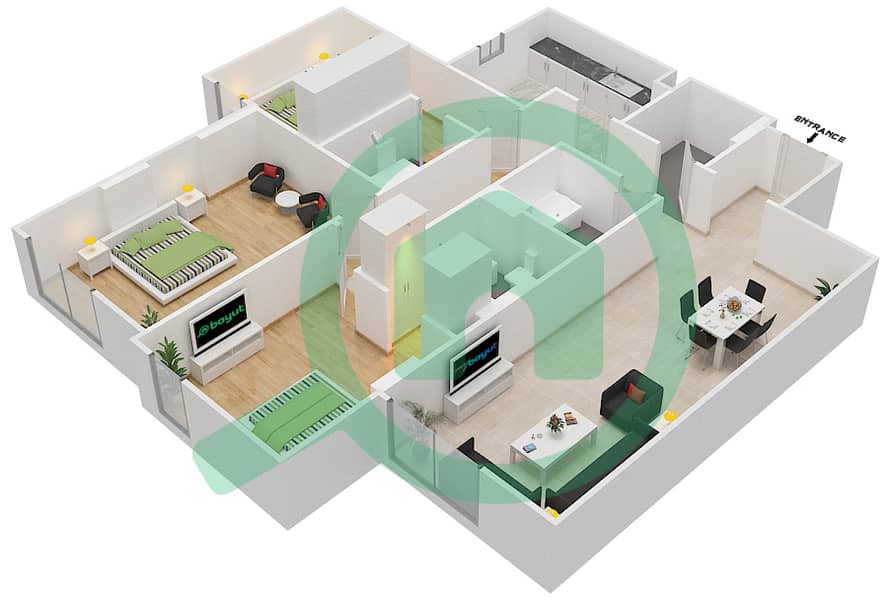 杰纳恩大道 - 3 卧室公寓单位305 C戶型图 Floor 3 interactive3D