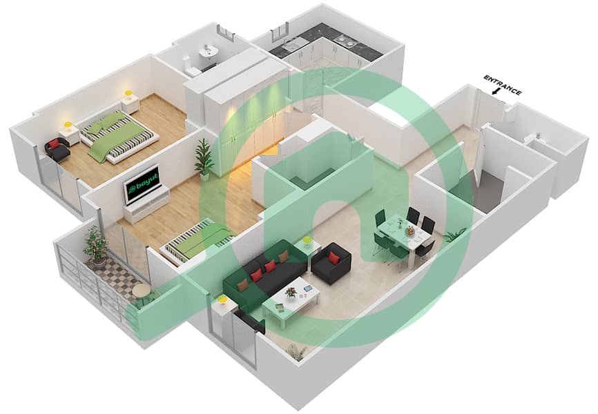 杰纳恩大道 - 2 卧室公寓单位312 C戶型图 Floor 3 interactive3D